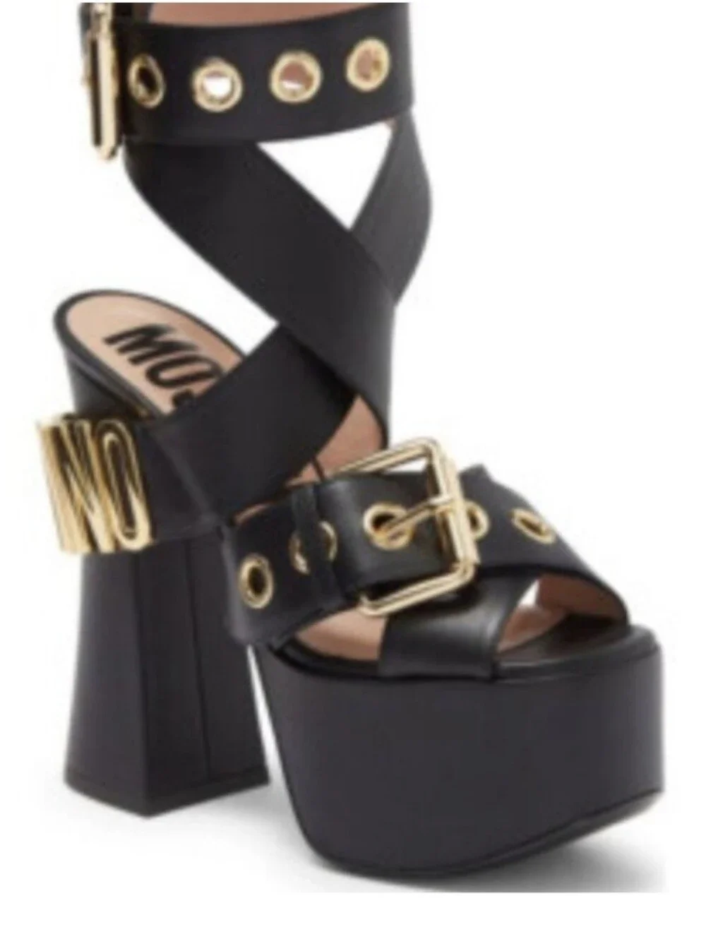 Moschino Black Platform Sandals with Gold Hardware